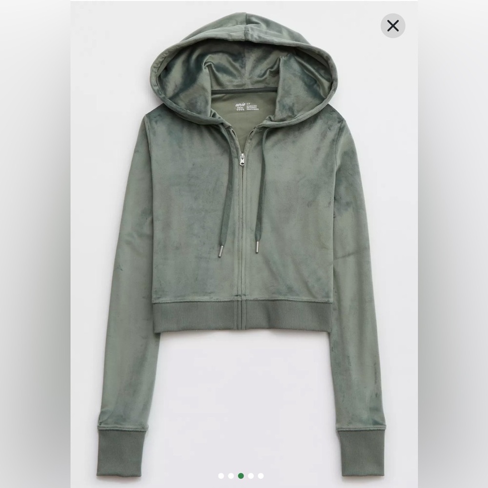 Aerie Dreamy Velour Cropped Hoodie in Royal Palm - Picture 4 of 16